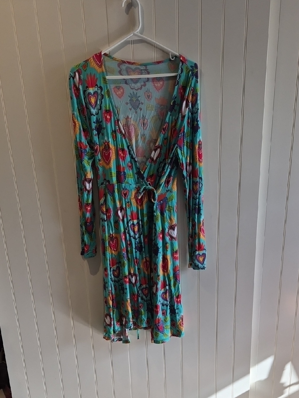 Turquoise Floral Heart Print Wrap Dress